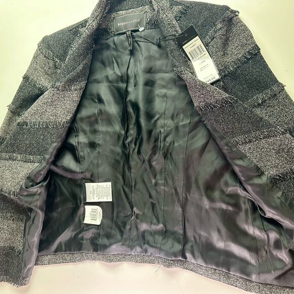 BCBGMaxAzria NWT Women's XXS Aubree Black & Gray Open Front Jacket Lined Fringe - Picture 9 of 11
